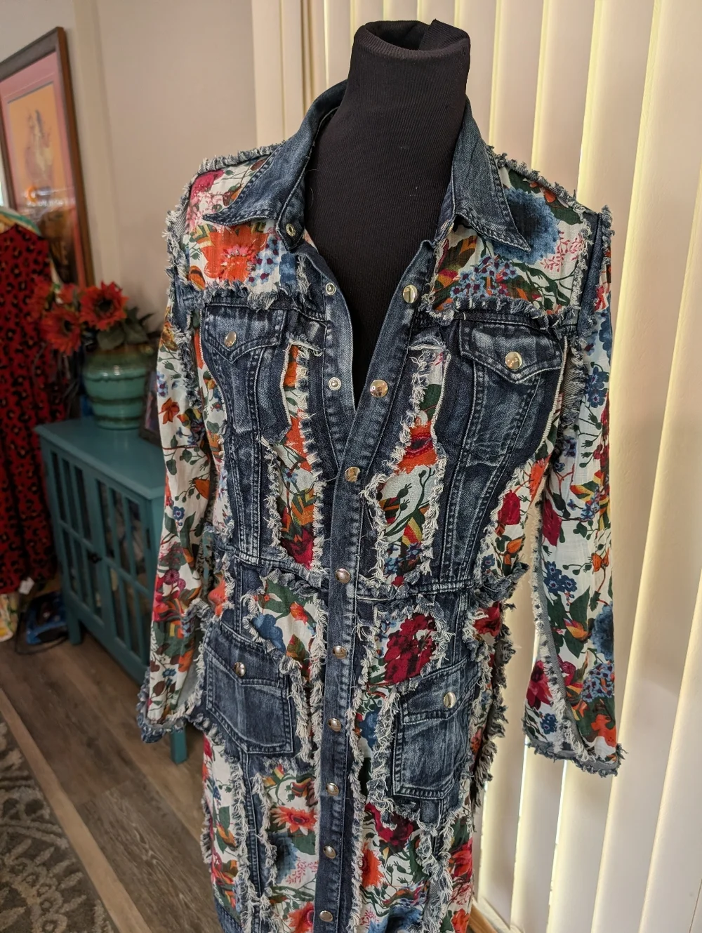 Adore Jacket Dress Floral Denim Raw Edge Design - Picture 2 of 6
